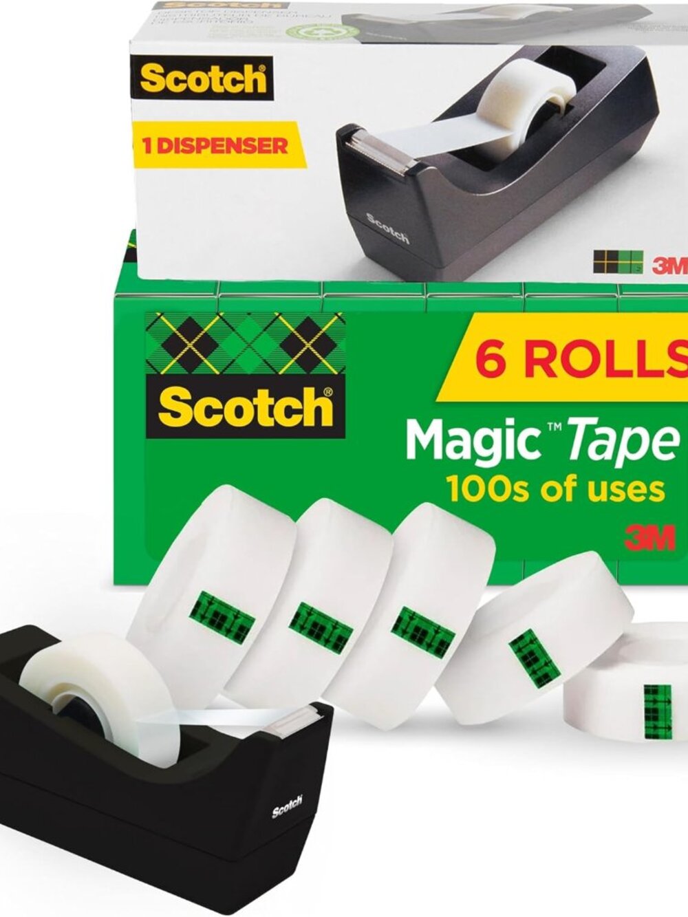 Magic Tape with Desktop Dispenser, 6 Rolls of 3/4" x 1000"
